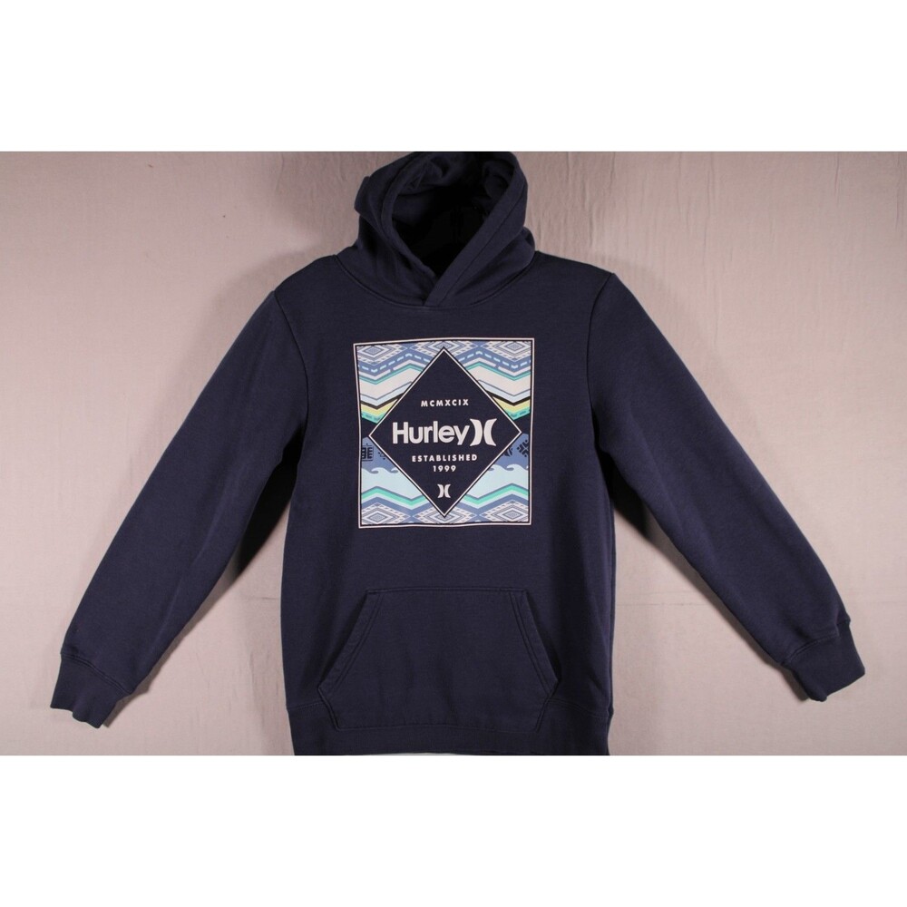 Hurley Boys Navy Blue Graphic Pullover Hoodie Size L 14/16 Cotton Blend